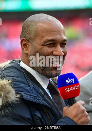 Manchester, UK. 26th Feb, 2023. Ex Newcastle player and Sky TV presenter Les Ferdinand before the Carabao Cup Final match between Manchester United and Newcastle United at Old Trafford on February 26th 2023 in Manchester, England. (Photo by Jeff Mood/phcimages.com) Credit: PHC Images/Alamy Live News Stock Photo