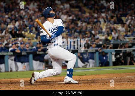 Los Angeles Dodgers Joc Pederson bats during the MLB All-Star Game on July  14, 2015 at Great American Ball Park in Cincinnati, Ohio. (Mike Janes/Four  Seam Images via AP Stock Photo 