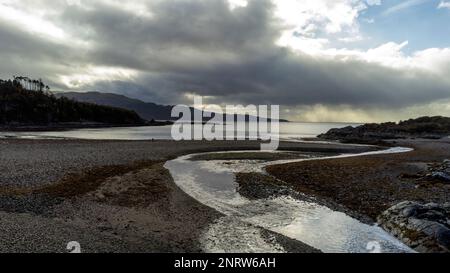 Sandaig Bay the site of Gavin Maxwell's 'Camusfearna', Knoydart peninsular, located on the sea loch, Loch Nevis, facing the  Sound of Sleat. Stock Photo