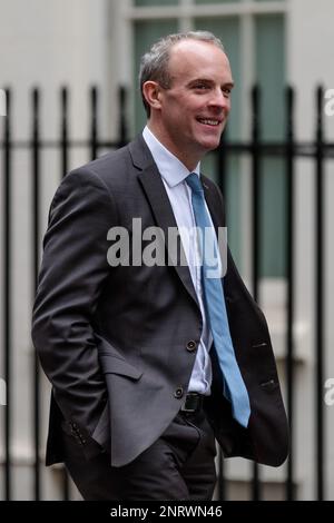 Downing Street, London, UK. 27th February 2023.  Dominic Raab MP, Deputy Prime Minister, Lord Chancellor, and Secretary of State for Justice, attends the emergency Cabinet Meeting at 10 Downing Street on the day Prime Minister Rishi Sunak and European Union president Ursula von der Leyenfinalize the Northern Ireland Protocol in Windsor. Photo by Amanda Rose/Alamy Live News Stock Photo