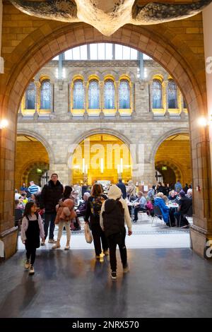 People visitors inside the interior of the Natural History Museum NHM in London England UK Great Britain   KATHY DEWITT Stock Photo