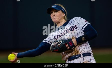 Connecticut infielder Jana Sanden (23) during an NCAA softball game