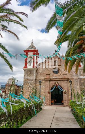 The Church of Dulce Nombre de Jesus, the parish church in Santa Maria Coyotepec, Central Valleys of Oaxaca, Mexico. Stock Photo