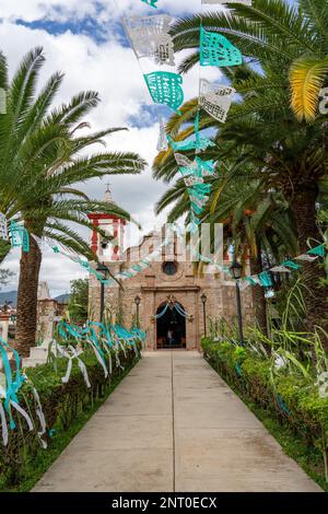 The Church of Dulce Nombre de Jesus, the parish church in Santa Maria Coyotepec, Central Valleys of Oaxaca, Mexico. Stock Photo