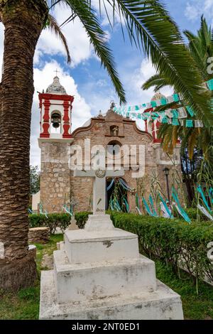 The Church of Dulce Nombre de Jesus, the parish church in Santa Maria Coyotepec, Central Valleys of Oaxaca, Mexico. Stock Photo