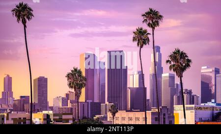 the skyline of los angeles during sunrise, california Stock Photo