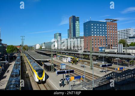 View of the main train station in the city of Freiburg im Breisgau, Black Forest, Germany, Europe Stock Photo