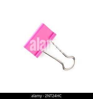 Pink binder clip isolated on white background Stock Photo