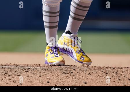 A detailed view of Nike baseball cleats during the game between