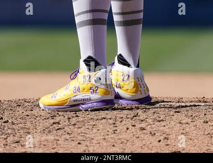 A detailed view of Nike baseball cleats during the game between