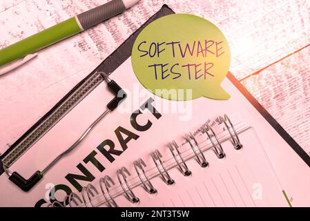 Text caption presenting Software Tester, Business concept implemented to protect software against malicious attack Stock Photo