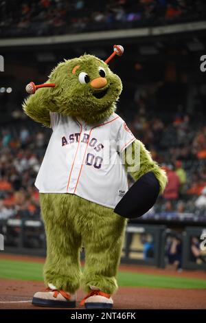 Houston Astros mascot Orbit entertains the crowd prior to an MLB baseball  game against the Seattle Mariners at Minute Maid Park on Monday April 22,  2013 in Houston, Texas. Seattle won 7-1. (