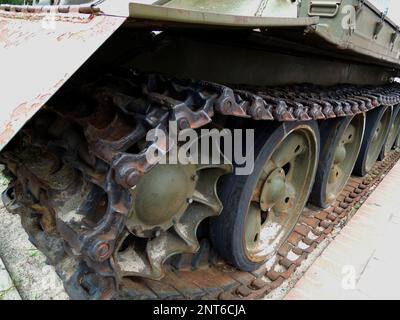 The chassis of an old battle tank that has not been used for a long time Stock Photo