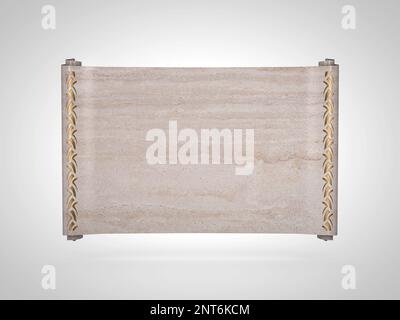 Beige travertine beautiful rounded corners tile with golden ornament on sides. Texture for design. 3D render Stock Photo