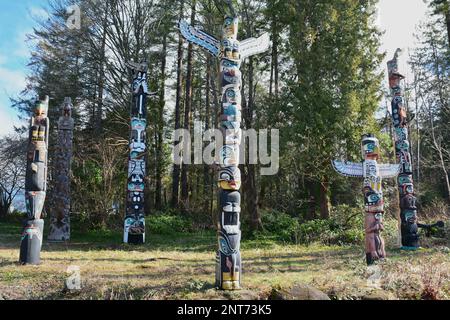 The totems of Stanley Park in Vancouver BC, Canada Stock Photo