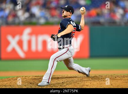 PHILADELPHIA, PA - JULY 26: Atlanta Braves Third Base Josh Donaldson (20)  looks to throw to first in the first inning during the game between the Atlanta  Braves and Philadelphia Phillies on