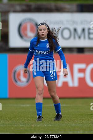 London, UK. 26th Feb, 2023. London, England, February 26th 2023: Abbi Jenner (27 Birmingham) in action during the Women's FA Cup football match between Charlton Athletic and Birmingham City at the Oakwood in London, England. (James Whitehead/SPP) Credit: SPP Sport Press Photo. /Ģ����ý Live News Stock Photo