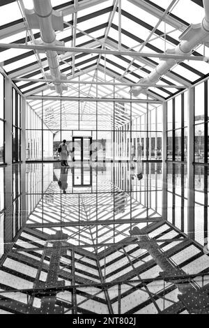 Toronto, Ontario / Canada - May 26, 2019: Black and white photo of the geometric shape of the glass dome with the rear view of a couple Stock Photo