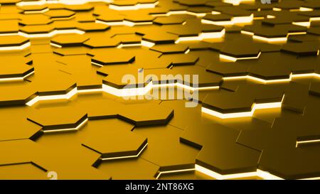 Gold metallic honeycomb and hexagon background pattern. 3d rendering Stock Photo