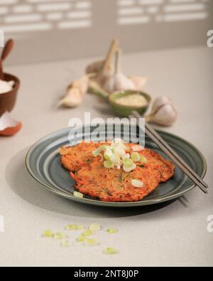 Kimchi Jeon, Korean Kimchi Pancake, made from Eggs, Fermented Vegetable, Carrot, and Flour Stock Photo