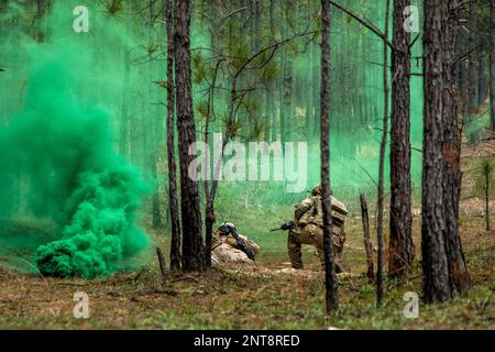 Fort Polk, Louisiana, USA. 22nd Feb, 2023. Engineers from the United Arab Emirates 11th Mountain Battalion, the U.S. Army 2nd Brigade Combat Team, 10th Mountain Division, and the 3rd Security Force Assistance Brigade, breach an obstacle during a live fire exercise while participating in Joint Readiness Training Center Rotation 23-04, February. 22, 2023. United Arab Emirate soldiers from the 11th Mountain Battalion are participating in the training rotation alongside U.S. Army Soldiers from the 2nd Brigade Combat Team, 10th Mountain Division, and the 3rd Security Force Assistance Brigade. Stock Photo
