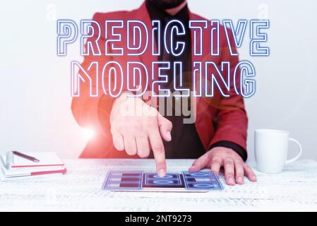 Sign displaying Predictive Modeling. Word for maintenance strategy driven by predictive analytics Stock Photo
