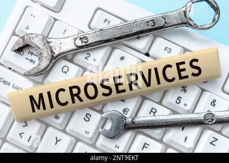 Text showing inspiration Microservices. Word Written on Software development technique Building single function module Stock Photo