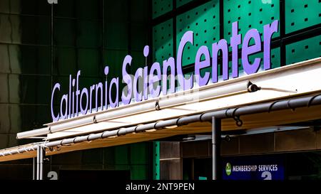 Sign for the California Science Center (ScienCenter) in Exposition Park, Los Angeles, California Stock Photo