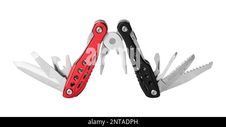 Compact portable colorful multitool isolated on white Stock Photo