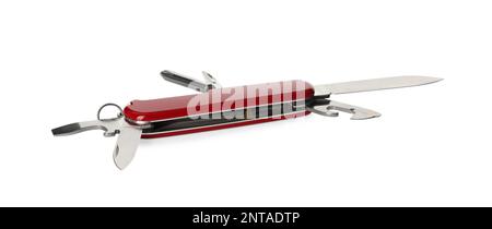 Compact portable red multitool isolated on white Stock Photo