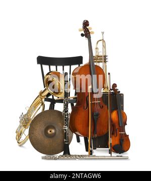 Set of different musical instruments on white background Stock Photo