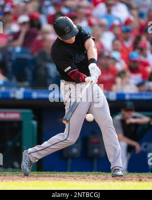 June 4, 2019: Miami Marlins left fielder Garrett Cooper #26 is  congratulated after hitting a home run in the 3rd inning of the Major  League Baseball game between the Milwaukee Brewers and