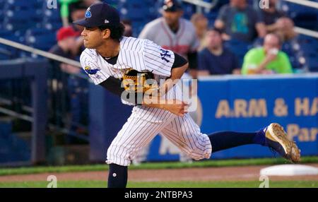 Trenton, New Jersey, USA. 8th June, 2019. DEIVI GARCIA, a pitcher for the  Trenton Thunder (the New York Yankees' double-A affiliate team) who comes  from the Dominican Republic, practices his throwing motion