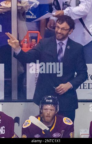 ROSEMONT, IL - JUNE 08: Chicago Wolves goaltender Oscar Dansk (35) is  introduced prior to game five of the AHL Calder Cup Finals against the  Charlotte Checkers on June 8, 2019, at