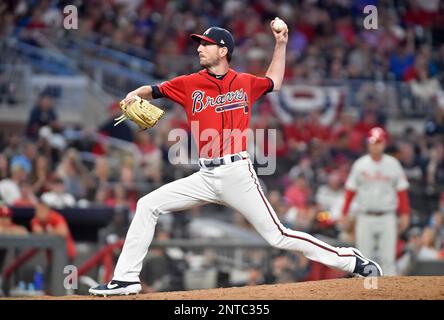 June 14, 2019: Atlanta Braves infielder Ozzie Albies heads to first base on  a ground ball single during the fifth inning of a MLB game against the  Philadelphia Phillies at SunTrust Park