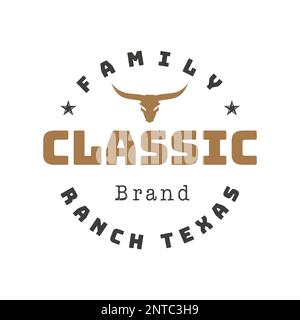 Vintage Retro Classical Texas Longhorn Family Ranch, Western State Bull Cattle. Vintage Label Logo Design Emblem, Vector Stock Vector