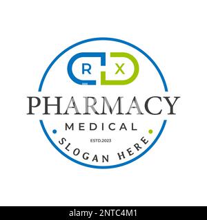 RX pharmacy capsule drug logo Emblem Vector Design, Drug Choice, drug store, vector logo template Stock Vector
