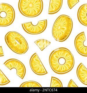 Vector Pineapple Seamless Pattern, square repeat background with cut out illustration of ripe chopped pineapples for wrapping paper, group of flat lay Stock Vector