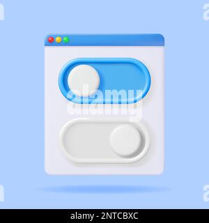 3D On and Off Buttons Switch in Browser Window Stock Vector