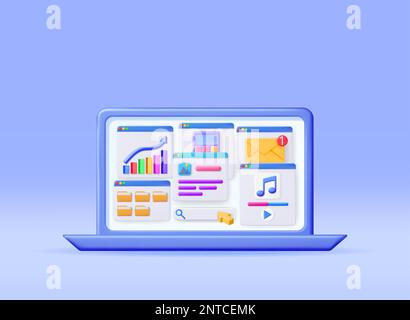 3D Laptop Application Windows Interface Stock Vector