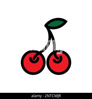 Cherries line icon isolated on white background. Black flat thin icon on modern outline style. Linear symbol and editable stroke. Simple and pixel per Stock Vector