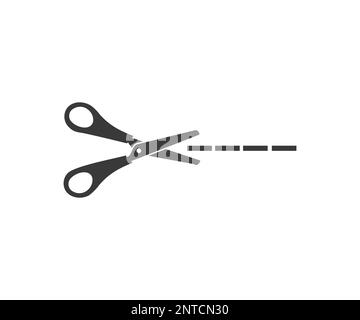 Scissor with cut lines logo design. Cutting scissors icon. Scissors with cut lines symbols.  Cut here signs, flat style vector design and illustration Stock Vector