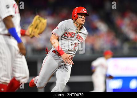 Cincinnati Reds' Derek Dietrich rounds second base after hitting a