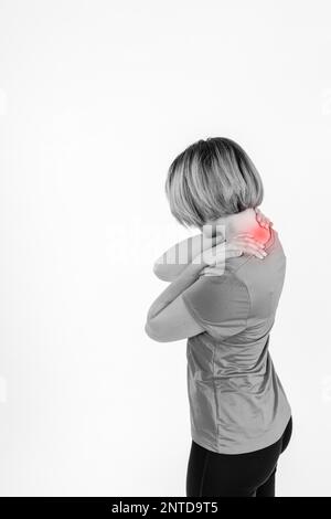 sporty woman sore neck. High resolution photo Stock Photo