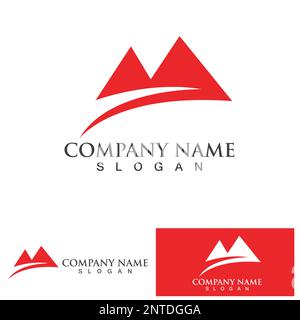 Isolated round sunset vector logo. Mountains silhouette. Minimalistic evening sky. Stock Vector