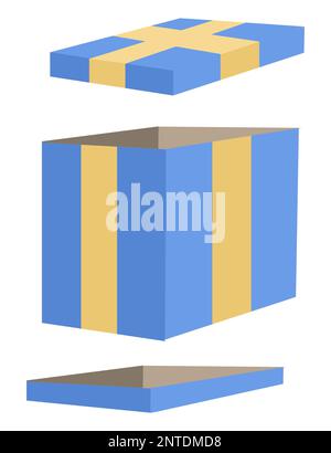 A blue gift box with yellow ribbon is seen with lids and this is 3-d illustration Stock Photo