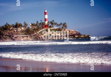 Kovalam, stretches of golden sand beach, fringed by coconut palms, very close to capital city Thiruvananthapuram, Kerala, India, Asia Stock Photo