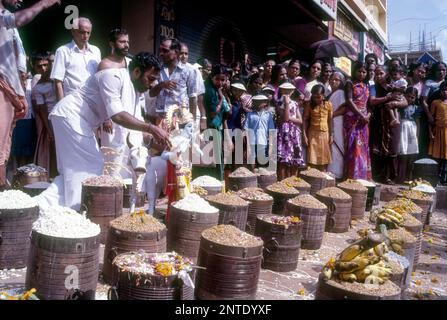 Para offerings pot of rice to the deity in Pooram festival Thrissur Trichur, Kerala, South India, India, Asia Stock Photo