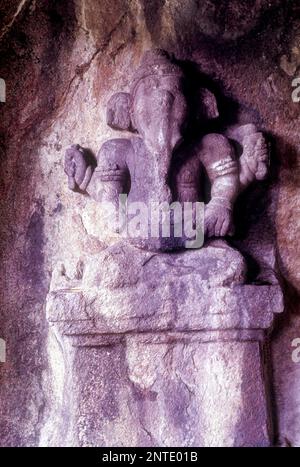 Ganesha in rock cut temple at Thrikkakudi near Kaviyoor, Kerala, South India, India, Asia Stock Photo