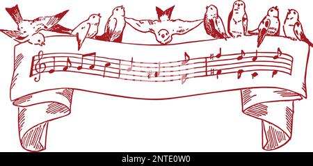 birds holding music paper Stock Vector